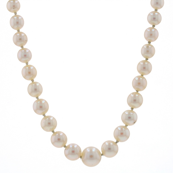 Yellow Gold Akoya Pearl & Diamond Graduated Strand Necklace 18 1/2" - 14k GIA - Picture 2 of 9